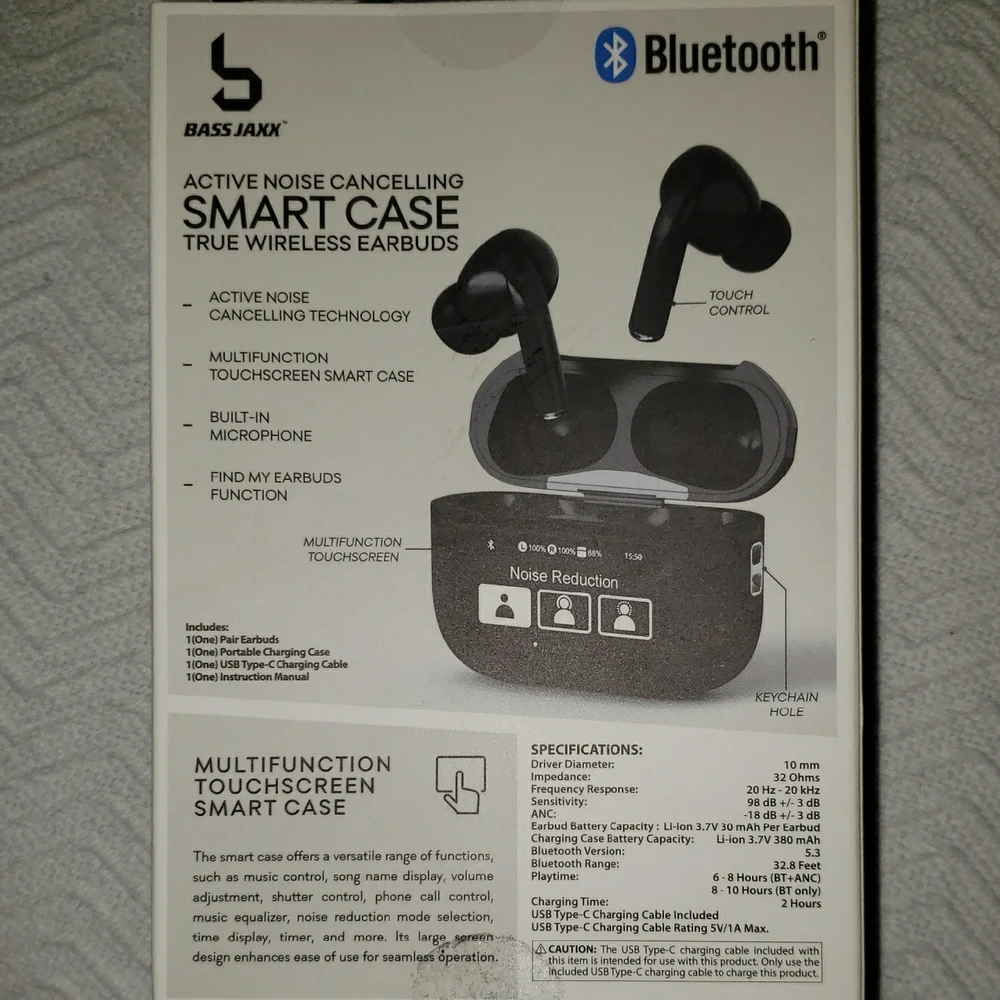 Bass Black True Wireless Earbuds with Smart Case